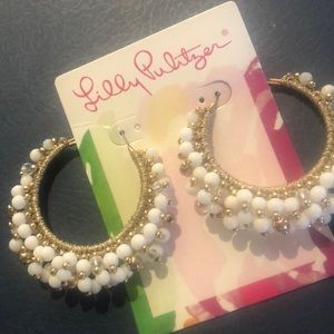 Lily Pulitzer pierced hoop earrings. New without tags. Never worn. White beaded